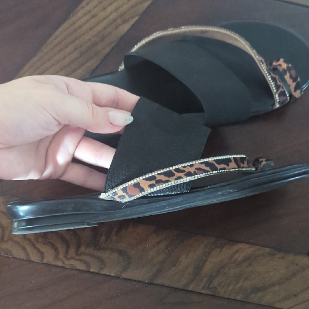 Leopard Print Black Women's Sandals - Picture 2 of 5